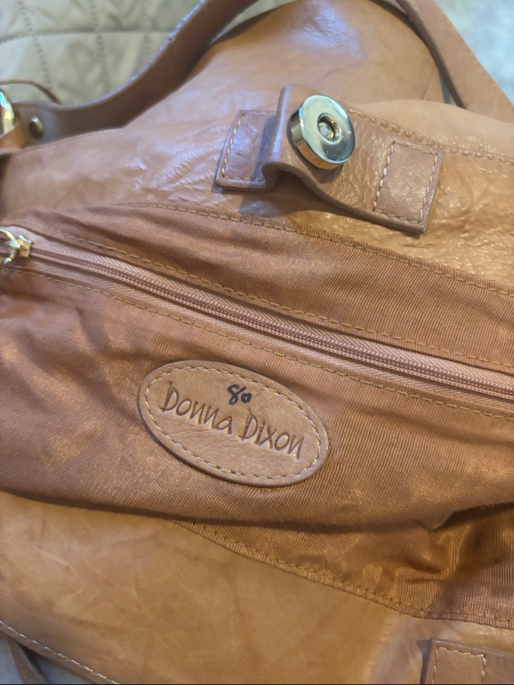 Donna Dixon Tan Leather Shoulder Bag with Gold Hardware